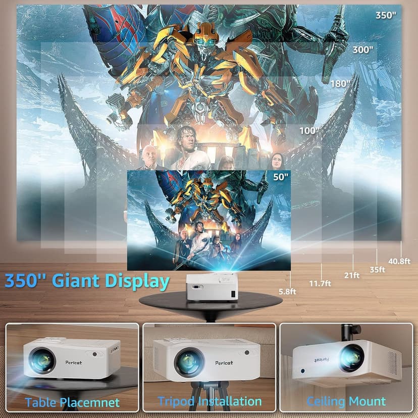 5G WiFi Bluetooth Projector, Native 1080P Outdoor Movie Projector with 300" Display, 380ANSI Home Theater Video Projector 4K Supported, LED Video Projector Compatible with TV Stick, Phone/PC