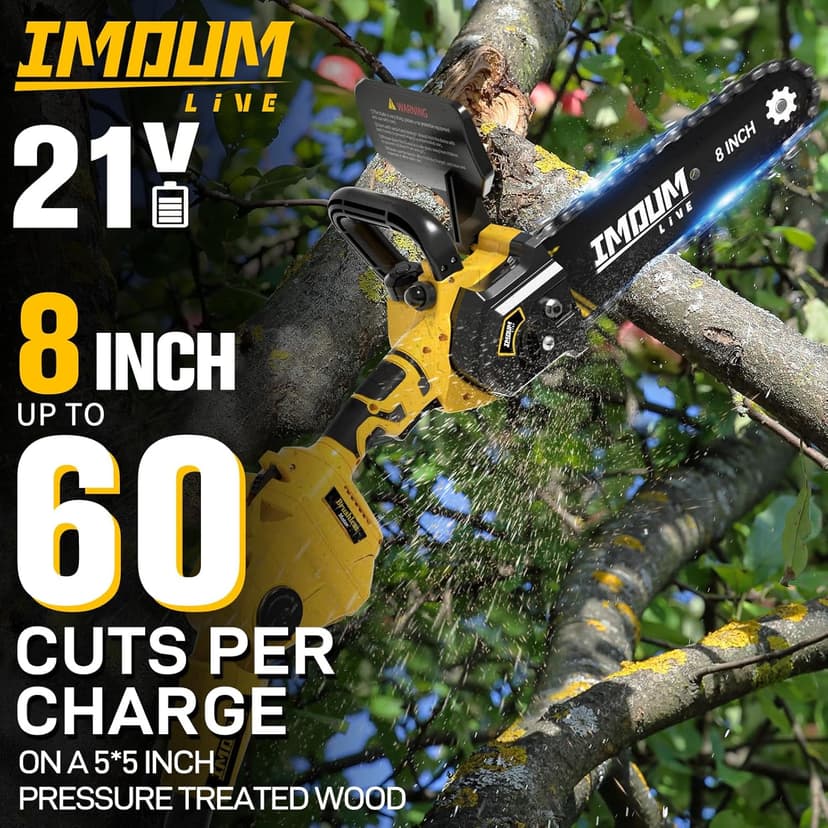 IMOUMLIVE 2-IN-1 Cordless 8 Inch Pole Saw & Chainsaw, 21V 3Ah Battery, 14.7ft Max Reach, 8.3lb Lightweight, Powered Pole Saws for Tree Trimming, Tree Trimmer for Branch Cutting