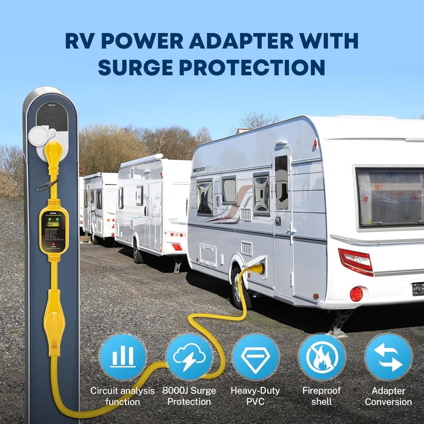 Kohree 30 Amp to 50 Amp RV Adapter with Surge Protection, 8000 Joules RV Surge Protector 30/50 Amp, Circuit Analyzer Surge Protector for Camper Trailer, RV Adapter Plug NEMA TT-30P to NEMA 14-50R
