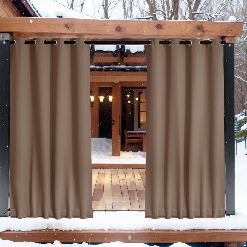 NICETOWN 2 Panels Weighted Blackout Curtains Patio Waterproof Outdoor Curtains, Thermal Insulated Top & Bottom Grommet & Back Tab Wind-Break Drapes Privacy for Pergola, W52 by L84, Tan-Khaki