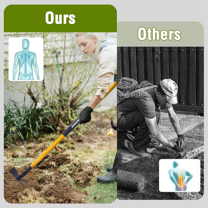 Hoe Garden Tool, Heavy Duty Long Handle Rake Cultivator Manual Weeder for Yard Lawn Patio Garden Planting