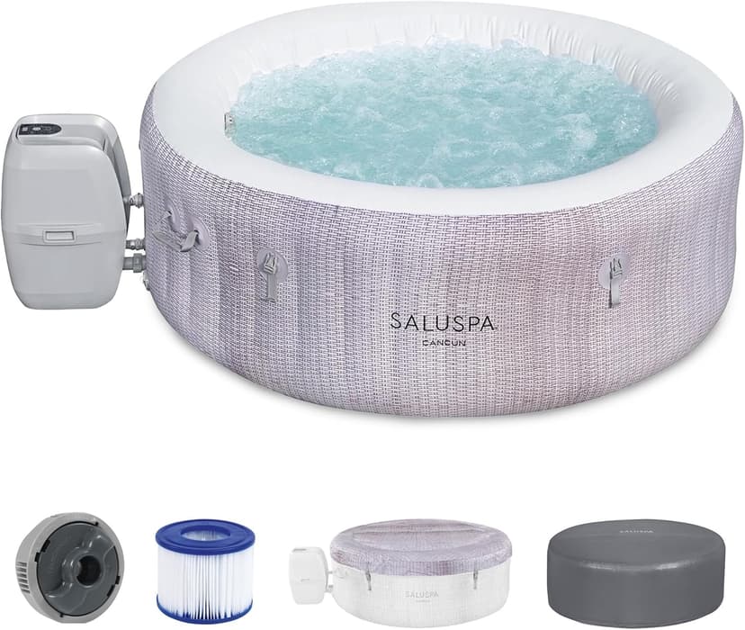 Bestway SaluSpa Cancun 71" x 26" Inflatable Hot Tub Round Portable Outdoor Spa with 120 AirJets and EnergySense Energy Saving Cover, Grey
