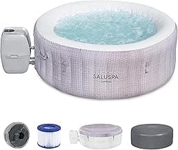Bestway SaluSpa Cancun 71" x 26" Inflatable Hot Tub Round Portable Outdoor Spa with 120 AirJets and EnergySense Energy Saving Cover, Grey