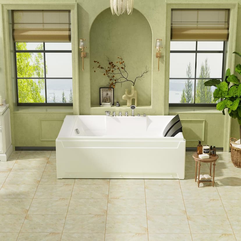 72-Inch Whirlpool Jetted Tub,Acrylic Hydro Massage Bathtub with 10 Jets, Color-Changing LED Lights,2-Person Jetted Bath Tub for Couples