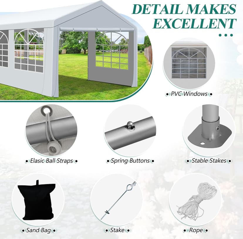 10' x 30' Canopy Party Tent & Carport - Heavy Duty Outdoor Wedding Gazebo with 4 Sand Bags, Event Shelter Canopy for Outdoor Event, Wedding, Birthday Party