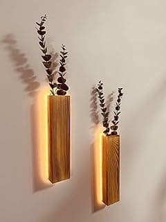 Artificial Eucalyptus with LED Lights Wall Planters Rustic Wall Decor with Lights Wall Sconces Fake Vines for Room Decor Home Bedroom Living Room Bathroom Hanging Vase for Dried Flowers Faux Plants