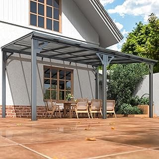 10x14 FT Gazebo, Splicable Pergola with Aluminum Frame, Gazebos on Clearance, Wall Mounted Gazebo & Pergola, Awnings for Patio, for Backyard, Deck, Gray