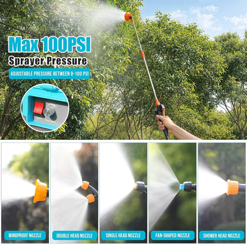 Battery Powered Backpack Sprayer 4 Gallon, 0-100 PSI Adjustable Pressure Sprayer Compatible with Makita 18V Battery, Electric Sprayer with Wand, 5 Nozzles, 2.6Ah Battery&Charger Included
