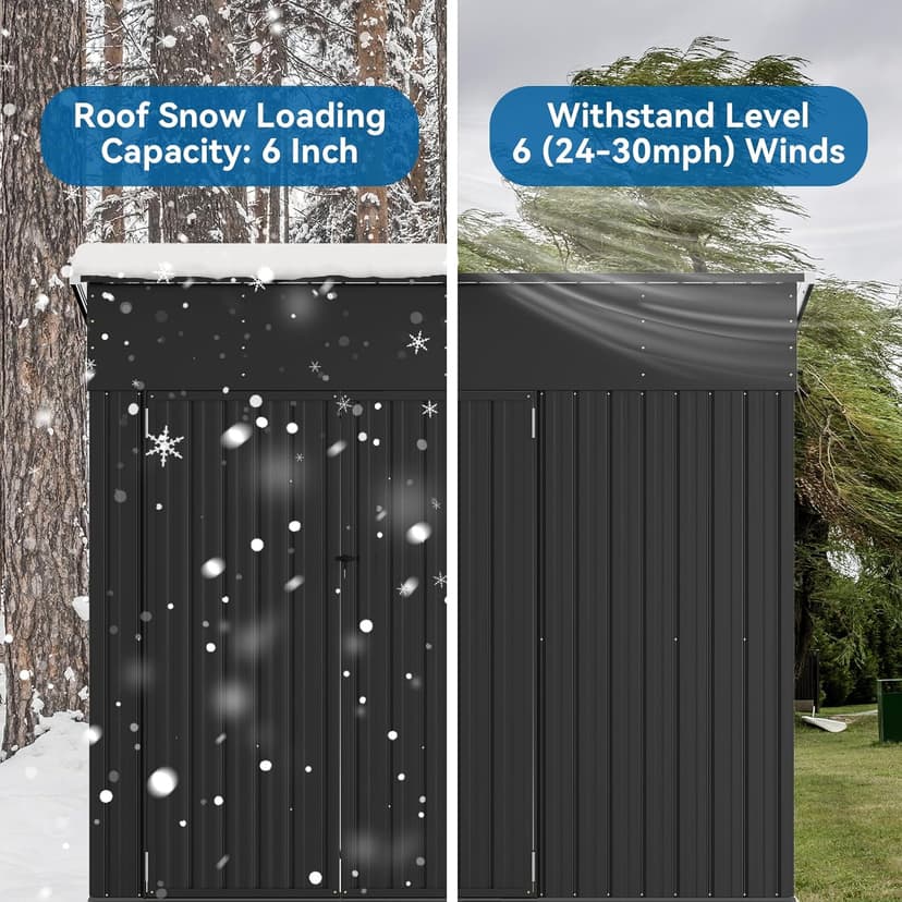 194 cu.ft Shed 7.3x5.3 Ft Premium Galvanized Steel Storage Sheds with Triple Doors Weatherproof Outdoor Utility Sheds, Dual Lock Lean to Shed for Mower, Bike, Generator, Garden Tools (Black)