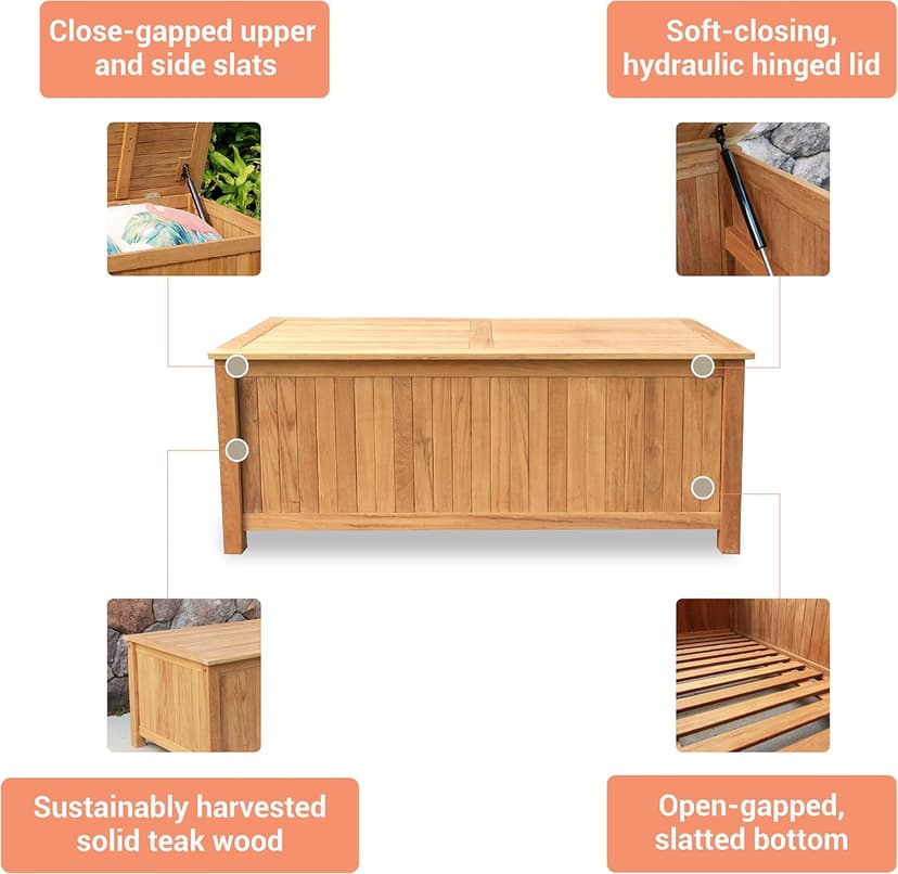 Cambridge Casual Arie 60 inch Wood Outdoor Deck Storage Box, Natural Teak