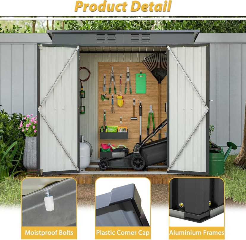 6x4 FT Outdoor Storage Shed with Lockable Double Doors, Aluminum Frame, Weatherproof with Frame Floor, Metal Tool Shed for Garden, Backyard, Patio, and Equipment Storage