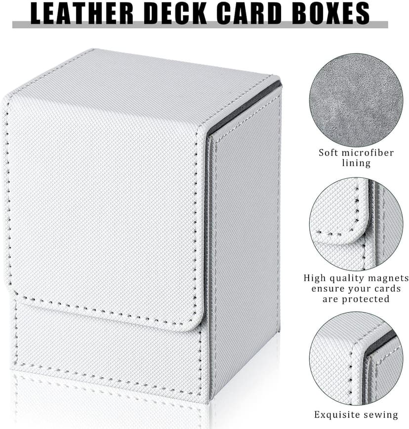 Weewooday 2 Boxes Leather Deck Card Boxes Large Size Fit 100 Plus Sleeved Cards Deck Game for Collectible Playing Compatible with Mtg Tcg(Vertical,White, Black)