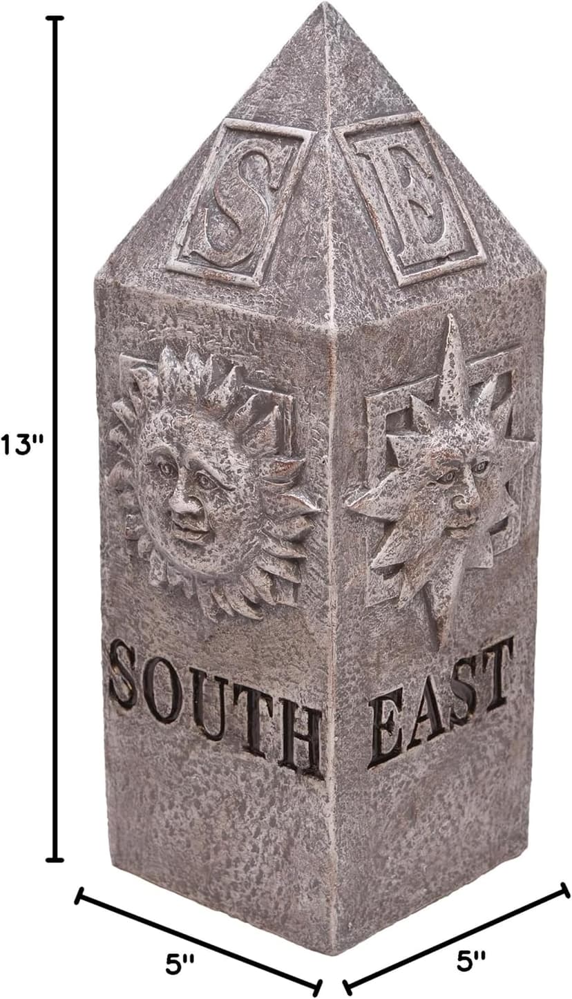 Mark Feldstein & Associates Sun and Moon Celestial Compass Resin Stone Look Outdoor Garden Pillar, 13 Inch