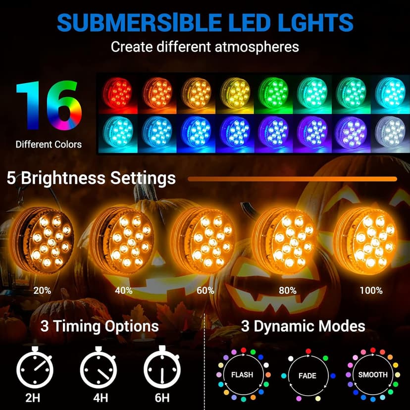 LOFTEK Submersible LED Lights with Remote, 13 LED Pool Lights for Inground Above Ground Pool with Magnets &Suction Cups,16 Color Changing Underwater Light for Ponds Battery Operated, 1 Pack