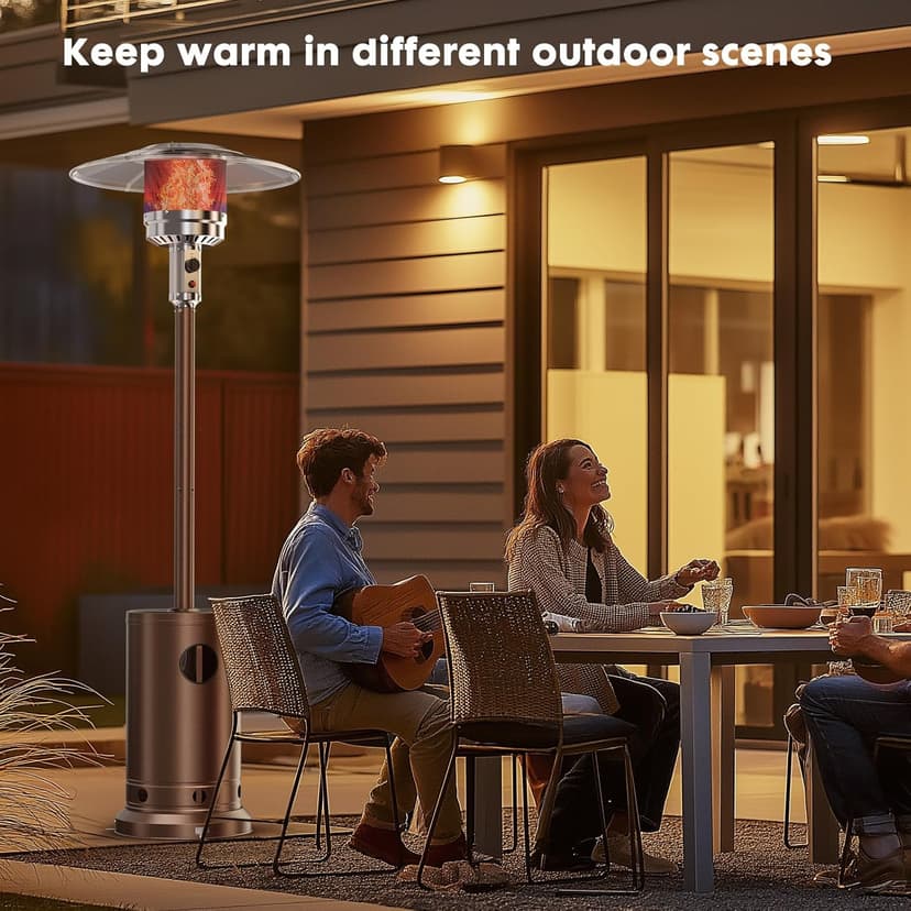 OLIXIS 48,000 BTU Propane Heaters with Wheels, Patio Heater Outdoor with Round Table Design, For Deck Porch Garden Commercial Residential, 17.7 x 17.7 x 87 inches (LxWxH)