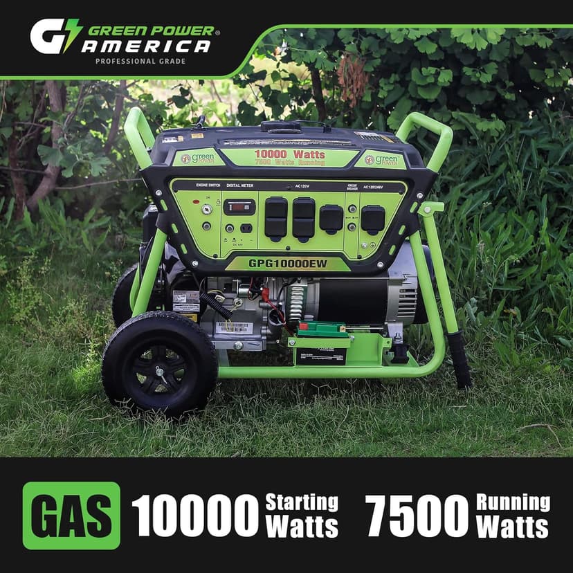 Gasoline Powered Portable Generator 10000 Watt, Recoil/Electric Start, 12V-8.3A Charging Outlets, Home Back Up & RV Ready, 49 State Approved（Excluding California）