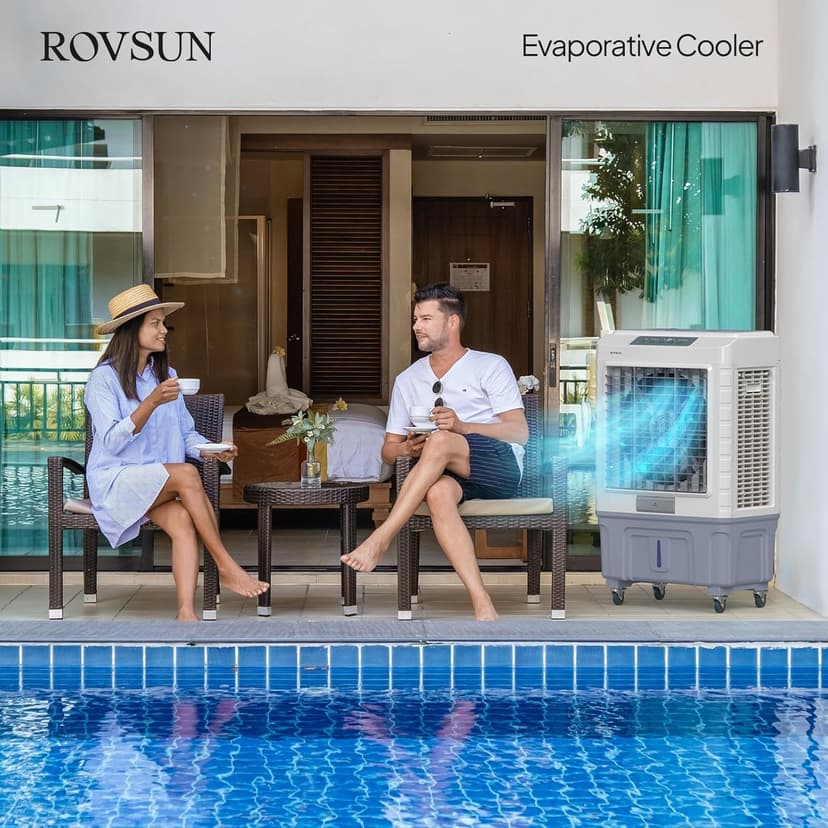 ROVSUN 4100CFM Portable Air Cooler, 13.2Gal/50L Evaporative Swamp Cooler, 3-IN-1 Cooling Fan with Remote Control, 3 Speeds, 7.5H Timer & 4 Ice Box, Humidifying Oscillating Fan for Indoor or Outdoor