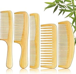 SALONSILK 5PCS Wooden Hair Comb Set, Bamboo Wide Tooth Fine Tooth Combs for Women and Men, Natural Wood Beard Styling Curly Detangling Set for Thick & Thin Hair