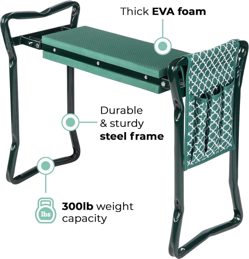Abco Tech Garden Stool & Kneeler - Kneeler & Stool for Gardening, Foldable Garden Seat for Storage, Garden Kneelers for Seniors, Great Gardening Gifts for Women, Bench Comes with Tool Pouch & Gloves