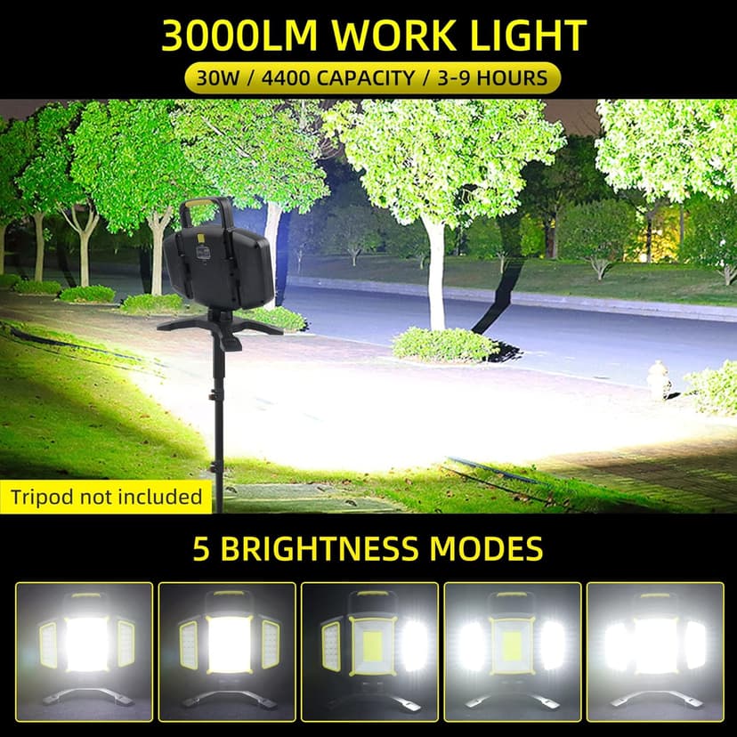 Yzoni Magnetic Light, Portable LED Work Light with 5 Light Modes, Magnetic Base Rechargeable Battery Operated COB Flashlight, Hold to Dim Flood Light for Car Repairing, Camping