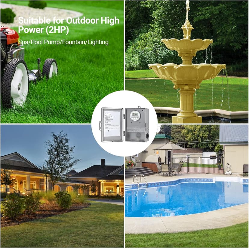 DEWENWILS Pool Pump Timer, Digital Timer Box, 2HP 40A 120-277 VAC, 7-Day 20 ON/Off Programmable Timer Switch for Water Heater, Pool Pump, SPA, Motor, ETL Listed Gray