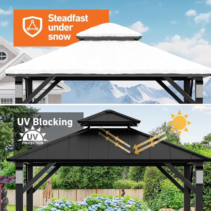 Modern Shade 10'x10' Hardtop Gazebo with Galvanized Steel Roof & 4 LED Lights - Permanent Metal Gazebo Outdoor Pavilion for Backyard, Deck, Garden - All-Weather Patio Cover