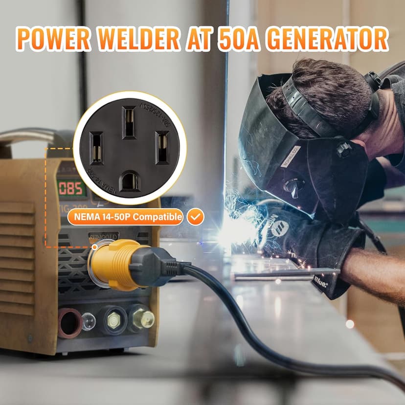 MECMO Nema 14-50P to 6-50R Welder Compact Adapter Cord, 50 Amp 4 Prong RV Generator Male Plug to 3 Prong Welder Outlet for Welder Welding Generator, Heavy Duty 14-50 Male to 6-50 Female Power Adapter