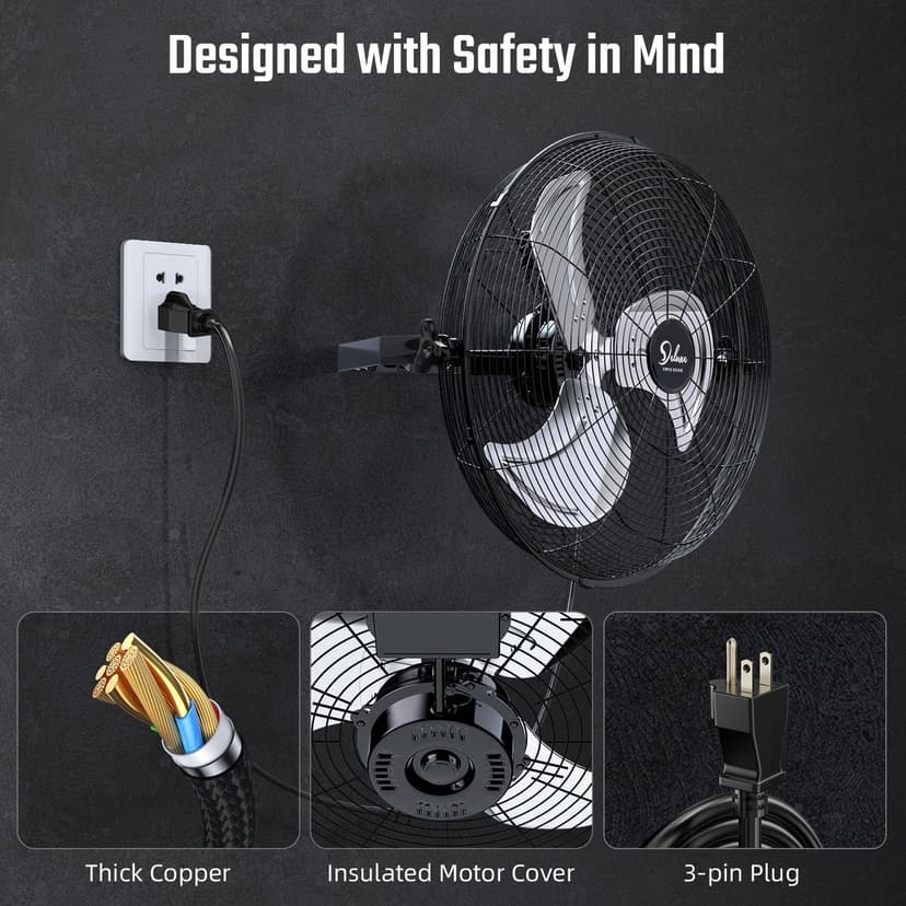 Simple Deluxe 18 Inch Industrial Wall Mount Fan, 3 Speed Commercial Ventilation Metal Fan for Warehouse, Greenhouse, Workshop, Patio, Factory and Basement - High Velocity