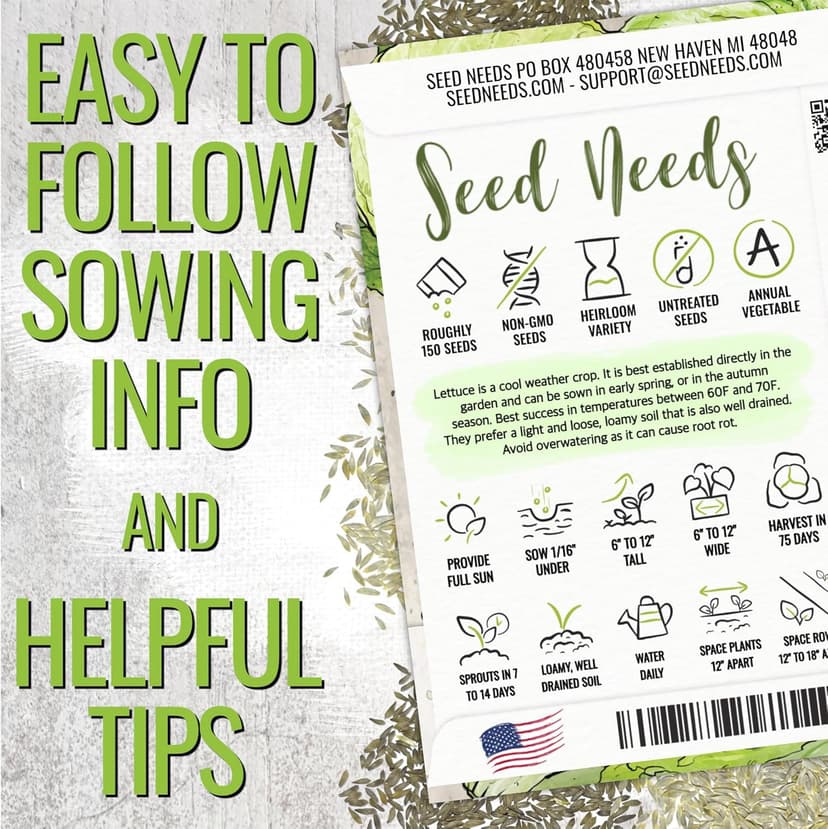 Seed Needs Lettuce Seeds for Planting - Non-GMO Heirloom & Untreated - Grow a Home Grown Outdoor Garden or an Indoor Hydroponics Garden - Homestead Sampler Kit (14 Packs)