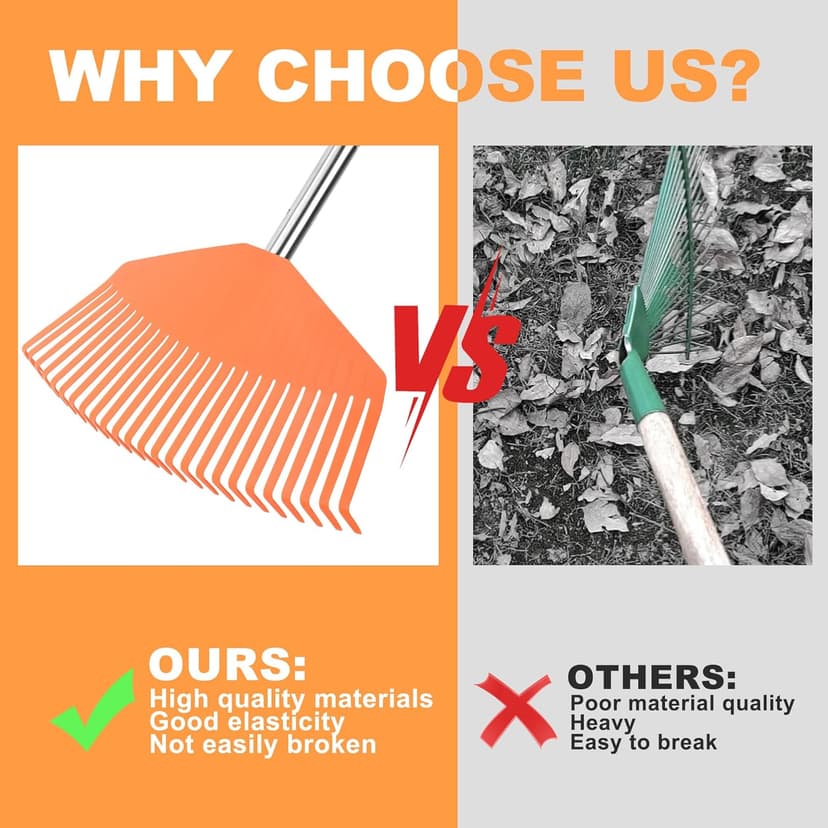 Garden Lawn Rake Sturdy Non-Slip 25 Plastic Tines 57.2 INCH Long Adjustable Handle for Yard Leaf Collecting Women Kids Rake for Gardening RV Camping