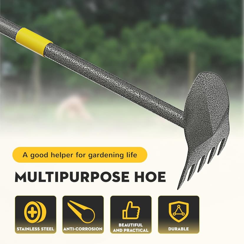 Luvenia Hoe Garden Tool Heavy Duty Garden Hoe for Weeding Loosening Soil 2 in 1 Manual Garden Tools Long Handle Adjustable 16-45 Inch Steel Shaft for Gardening