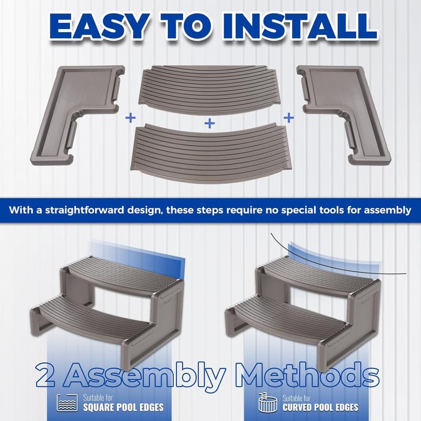 ECOTRIC Spa Step Hot Tub 2-Step Universal Outdoor Indoor Step Stool Pool Ladder Slip Resistant Striped - Carbon Gray Plastic