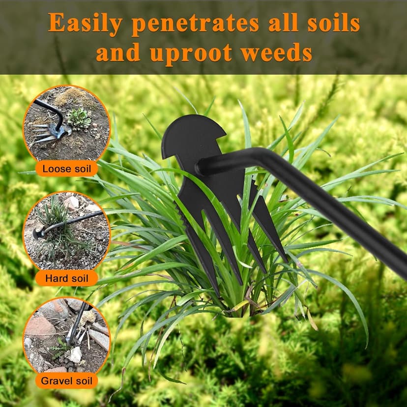 Weed Puller Tool, New Durable Garden Hand Weed Tool with Rubber Handle, Enhanced Weed Remover Tool, 4 Teeth Manganese Steel Forged Hand Weeder for Vegetable Gardening, Backyard, Farm, Planting