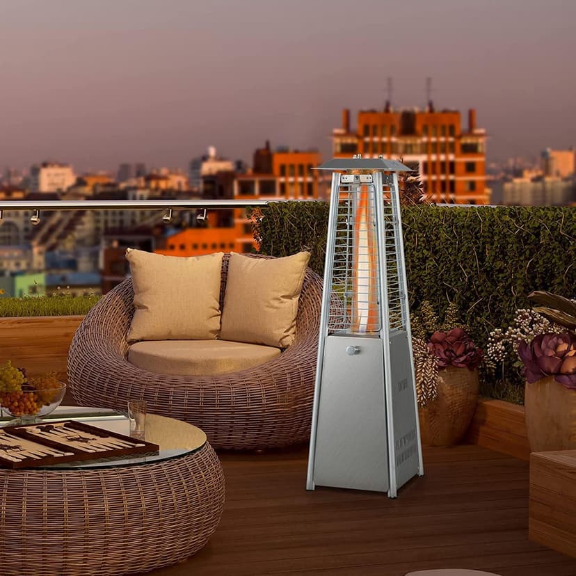 Patio Outdoor Heaters, 9500 BUT Pyramid Propane Patio Heater, 35" Tall Glass Tube Flame Heater for Party, Backyard, Garden, Decoration