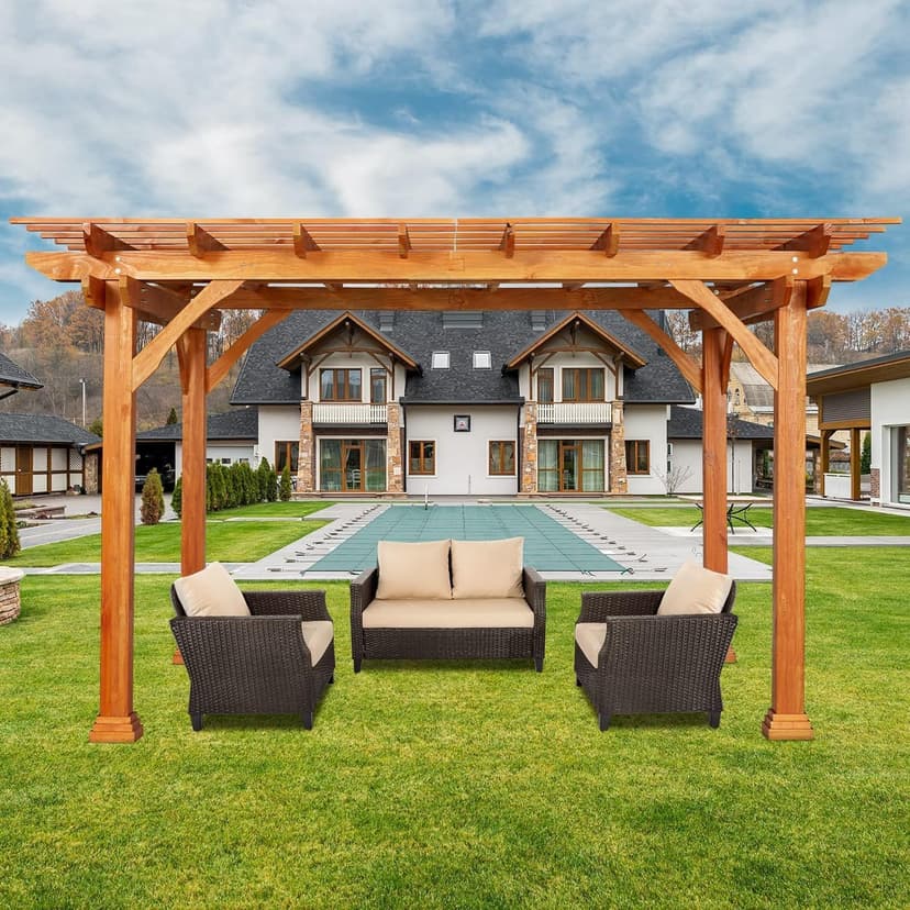 U-MAX Wood Pergola 12'x10' Wood Gazebo with Durability, Stability, Structure, Snow and Wind Supported,Mirador Outdoor Pergola for Patio Deck Garden Backyard and Patio