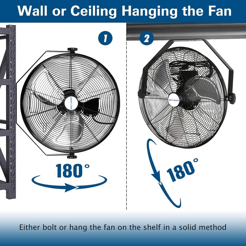 BILT HARD 4300 CFM 18 in. Industrial Wall Mount Fan, 3-Speeds High Velocity Wall Fan with Sealed Motor, Heavy Duty Metal Barn Fans for Garage, Commercial, Greenhouse, Warehouse, Shop Use