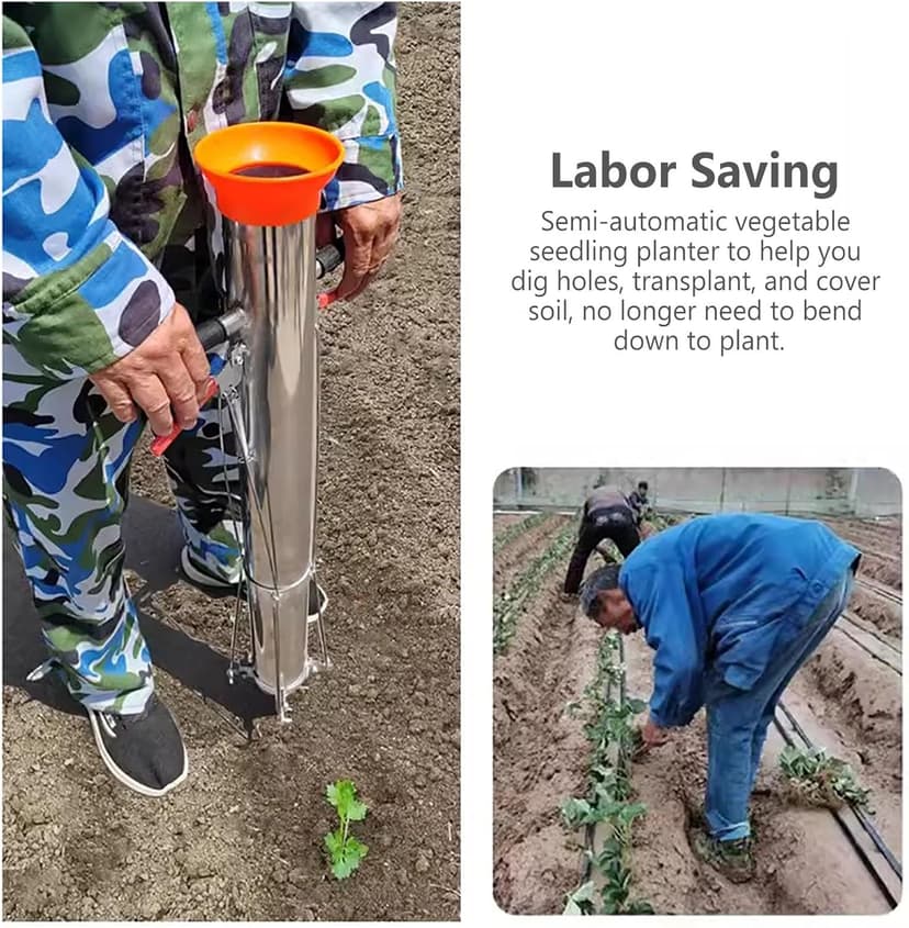 Hand Held Bulb Planter Tool - Durable & Rust-Resistant Semi-Automatic Design with Non-Slip Handle for Effective Planting of Potatoes, Pumpkins, and Peppers