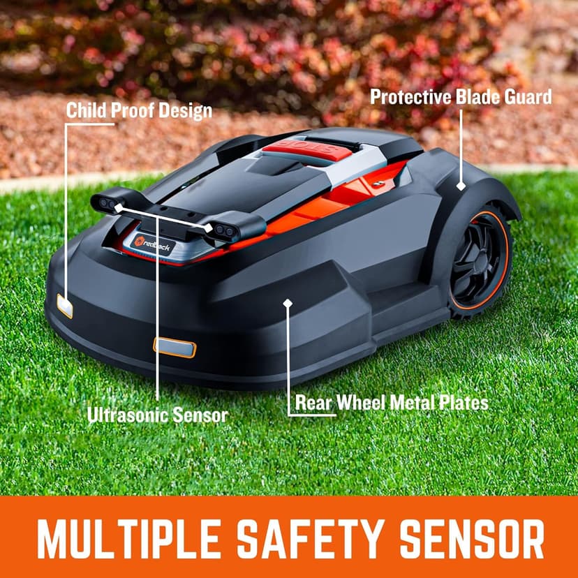 RM24PRO Robot Lawn Mower with Bluetooth App Control Ultrasonic Sensor Metal Plate 1/4 Acre 20 Degrees Slope for Small to Medium Yards