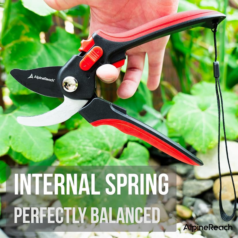 AlpineReach Bypass Pruning Shears for Gardening, Sharp Ergonomic Pruners, Heavy Duty High Carbon Steel Blade Plant Cutting Clippers, Adjustable Soft Handle for Small & Large Hands, Secateurs, Gift