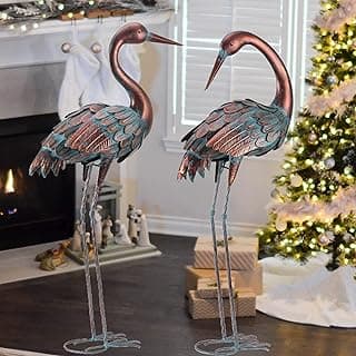 chisheen Crane Garden Statues Outdoor Yard Decorations Metal Heron Yard Art Bird Sculpture Decor for Outside Lawn Patio Large Size, for Women Mom,Set of 2