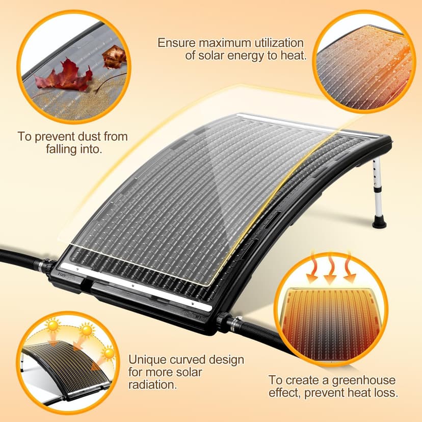 2025 Upgraded Solar Pool Heater with Adjustable Support Feet, Inground Pool Solar Heater, Above Ground Pool Heater, Solar Water Heater, Pool Heater for Above Ground Pool（2 Set）