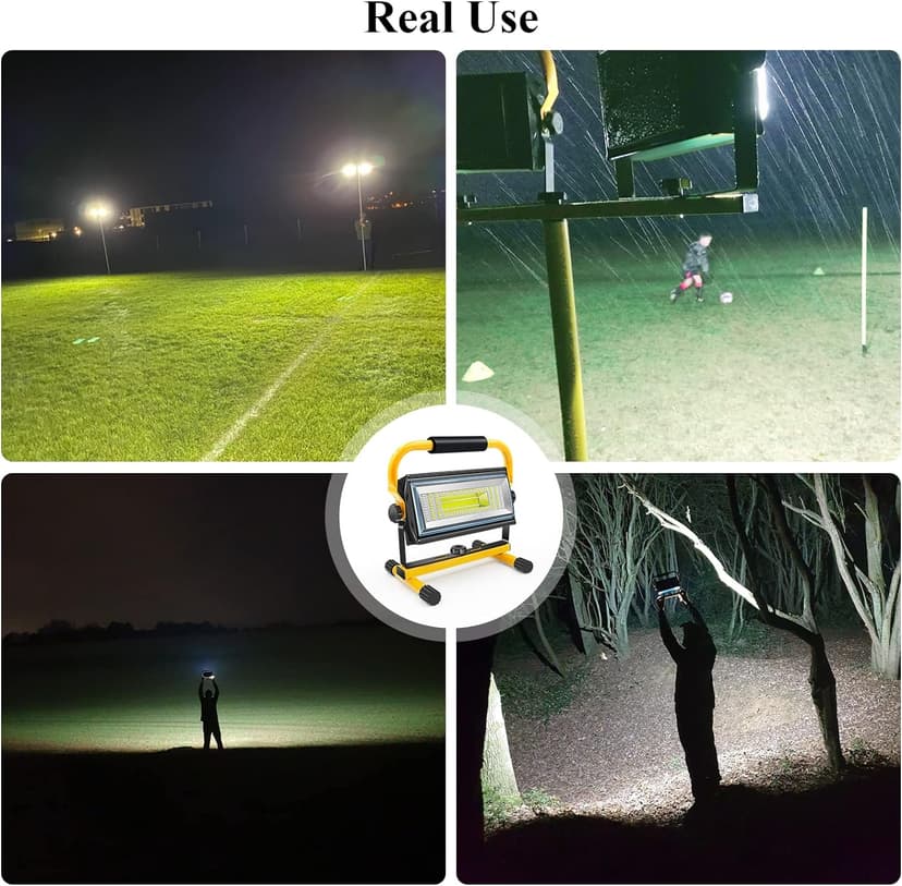 100W COB Rechargeable Work Light, 7000LM Cordless LED Work Lights, Waterproof Portable Flood Light with Stand for Outdoor Camping, Hiking, Garage, Car Repairing, Workshop Job Site Lighting