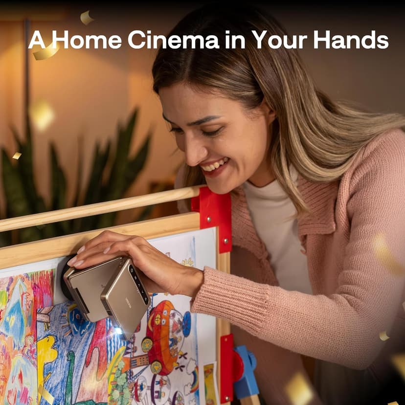 ZIP Tri-Fold Truly Portable DLP Projector, Pocket Size, Zero-Lag Focus, One-Click Screen Mirroring, Full-Screen Mode, Type-C Fast Charging, 5,000mAh Battery, Indoor Outdoor Mini Projector, Gold