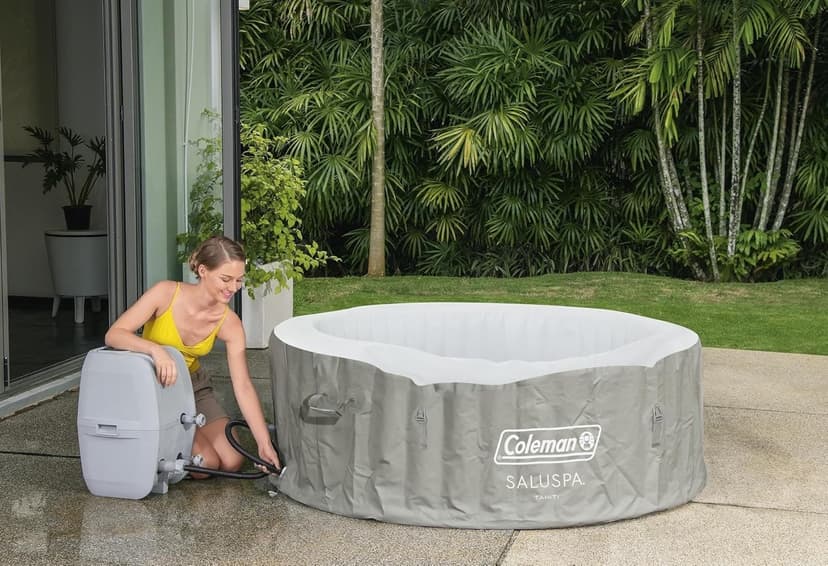 Coleman Tahiti EnergySense AirJet Inflatable Hot Tub Spa (71" x 26") | Portable Hot Tub with 2 Covers (1 Energy-Efficient Thermal Cover and 1 Standard Cover) | Fits Up to 2-4 Persons | Grey