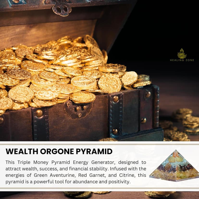 Triple Money Pyramid Energy Generator – Promotes Wealth & Prosperity with Green Aventurine, Red Garnet & Citrine – Attract Money & Success with Lucky Orgone Crystals