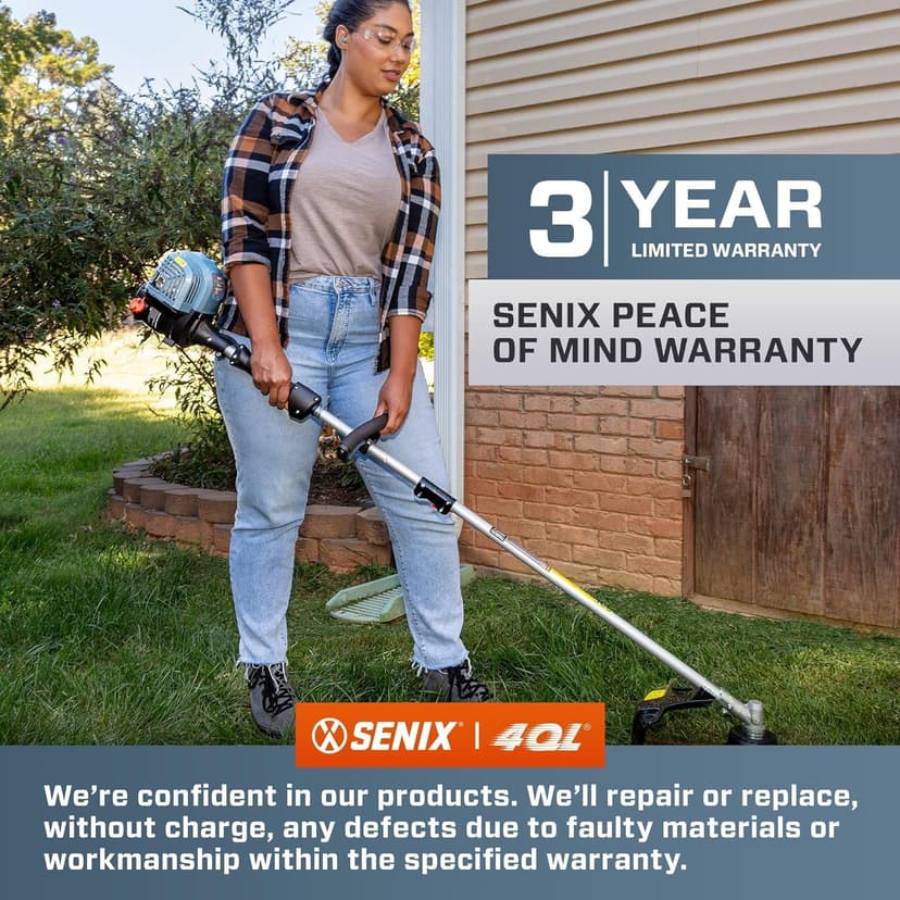 SENIX GTS4QL-M2 4QL 31.5 cc Full Crank Gas String Trimmer and Edger Lawn Tool with Straight Shaft, Front D-Handle, Bump Feed, 17.7 Inch Cutting Width