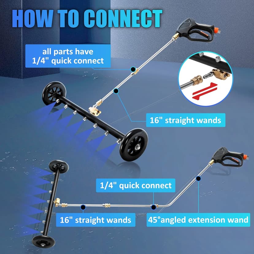 Tool Daily Dual-Function Undercarriage Cleaner, 24 Inch, Water Broom for Pressure Washer with 7 Nozzles, Under Car washer Attachment, 3 Pcs Extension Wand, 4000 PSI