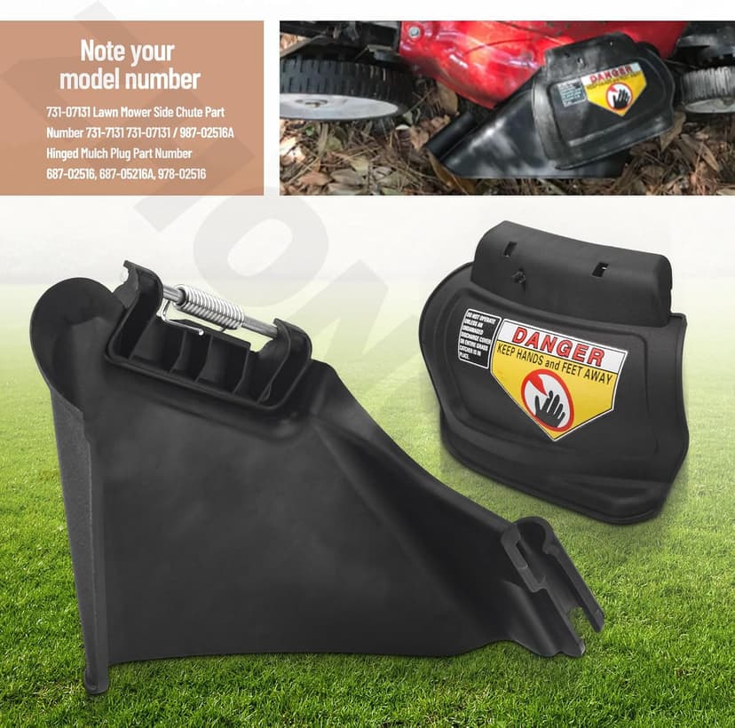 731-07131 Lawn Mower Side Discharge Chute & 987-02516A Hinge Mulch Plug Assy Compatible With MTD, Mu-rray, Cu-b Cad, Ya-rd Machines, Co-lumbia, Cr-aftsman, Hu-skee, T-roy Bilt Hand-Pushed Lawn Mower