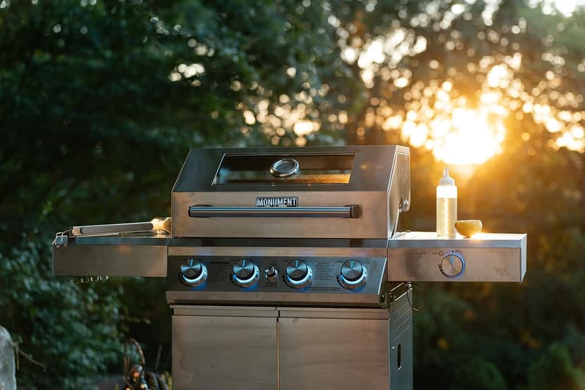 Monument Grills Larger 4-Burner Propane Gas Grills BBQ Stainless Steel Heavy-Duty Cabinet Style with BBQ Cover