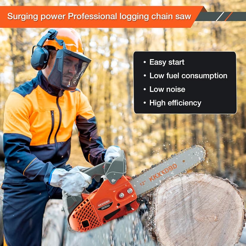 Lightweight 12 Inch Gas Powered Chainsaw - 25.4CC Top Handle Chainsaw for Efficient Wood Cutting, Tree Pruning & Firewood Preparation, Anti-Vibration Design, Easy Start & Safe Operation